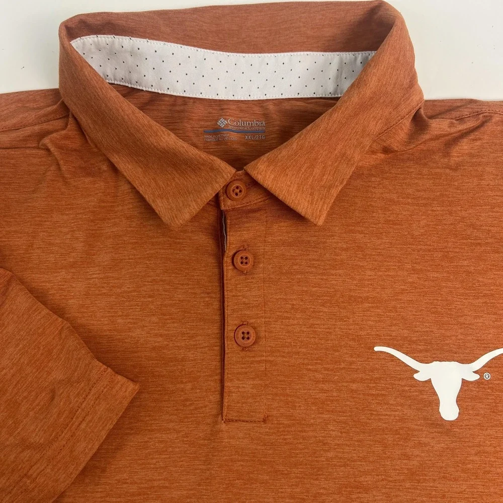 Texas Longhorns Polo Shirt Mens 2XL Burnt Orange NCAA Football Columbia Polo Top
